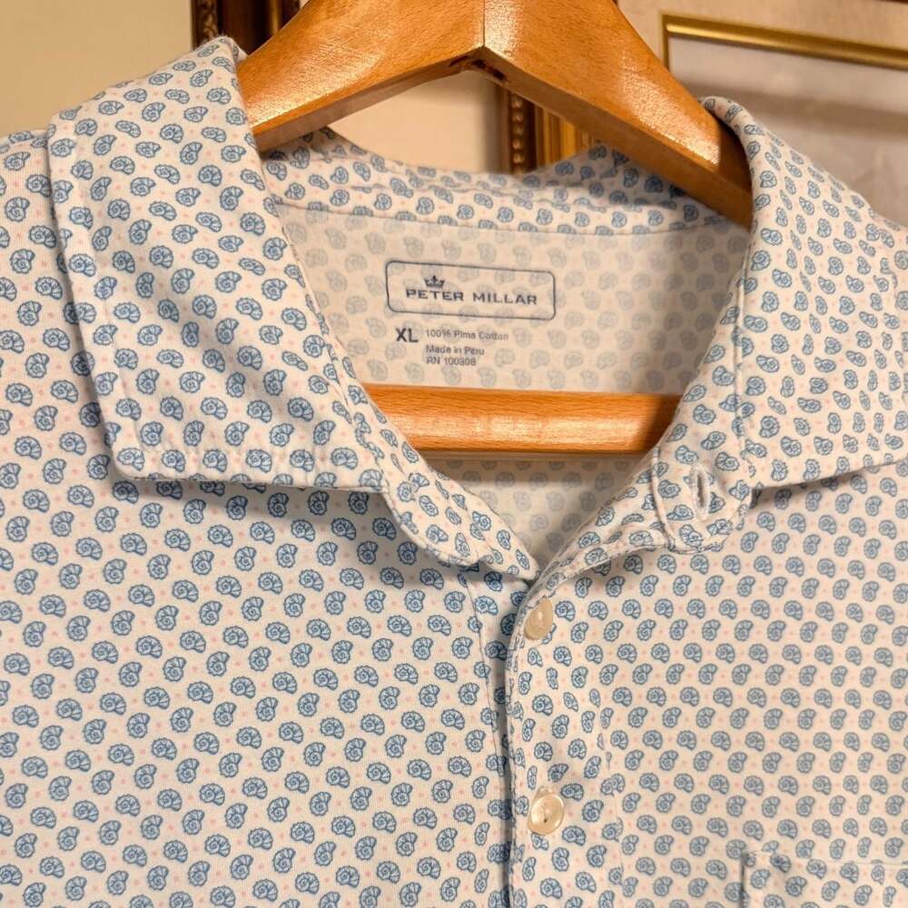 Peter Millar Pima Cotton Seashell Print Polo Shirt XL